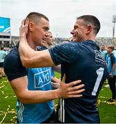 30 July 2023; Dublin players Con O'Callaghan, left, and Stephen Cluxton after the GAA Football All-Ireland Senior Championship final match between Dublin and Kerry at Croke Park in Dublin. Photo by Brendan Moran/Sportsfile