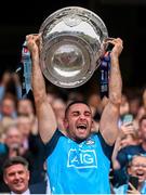 30 July 2023; Dublin captain James McCarthy lifts the Sam Maguire cup after the GAA Football All-Ireland Senior Championship final match between Dublin and Kerry at Croke Park in Dublin. Photo by Ramsey Cardy/Sportsfile