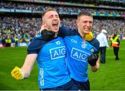 30 July 2023; Brothers Paddy and John Small of Dublin celebrate after the GAA Football All-Ireland Senior Championship final match between Dublin and Kerry at Croke Park in Dublin. Photo by Ray McManus/Sportsfile