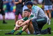 30 July 2023; Kerry captain David Clifford with his manager Jack O'Connor after their side's defeat in the GAA Football All-Ireland Senior Championship final match between Dublin and Kerry at Croke Park in Dublin. Photo by Piaras Ó Mídheach/Sportsfile