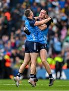 30 July 2023; Brian Fenton, right, and Dean Rock of Dublin celebrates victory at the final whistle of the GAA Football All-Ireland Senior Championship final match between Dublin and Kerry at Croke Park in Dublin. Photo by Brendan Moran/Sportsfile