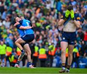 30 July 2023; Dublin players Dean Rock and Ciaran Kilkenny begin the celebrations and Kerry goalkeeper Shane Ryan reacts to the final whistle of the GAA Football All-Ireland Senior Championship final match between Dublin and Kerry at Croke Park in Dublin. Photo by Ray McManus/Sportsfile