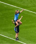 30 July 2023; Dublin players Stephen Cluxton and James McCarthy celebrate after the GAA Football All-Ireland Senior Championship final match between Dublin and Kerry at Croke Park in Dublin. Photo by Daire Brennan/Sportsfile