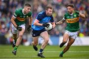 30 July 2023; Jack McCaffrey of Dublin in action against Adrian Spillane, left, and Micheál Burns of Kerry during the GAA Football All-Ireland Senior Championship final match between Dublin and Kerry at Croke Park in Dublin. Photo by Ramsey Cardy/Sportsfile