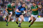 30 July 2023; Jack McCaffrey of Dublin in action against Adrian Spillane, left, and Micheál Burns of Kerry during the GAA Football All-Ireland Senior Championship final match between Dublin and Kerry at Croke Park in Dublin. Photo by Ramsey Cardy/Sportsfile