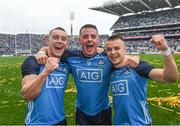 30 July 2023; Dublin players, from left, Con O'Callaghan, Brian Howard and Eoin Murchan celebrate after the GAA Football All-Ireland Senior Championship final match between Dublin and Kerry at Croke Park in Dublin. Photo by David Fitzgerald/Sportsfile
