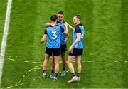 30 July 2023; Dublin players, left to right, Michael Fitzsimons, James McCarthy, and Dean Rock, celebrate after the GAA Football All-Ireland Senior Championship final match between Dublin and Kerry at Croke Park in Dublin. Photo by Daire Brennan/Sportsfile