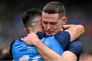 30 July 2023; An emotional Brian Fenton of Dublin, right, and teammate Niall Scully celebrate victory after the GAA Football All-Ireland Senior Championship final match between Dublin and Kerry at Croke Park in Dublin. Photo by Brendan Moran/Sportsfile