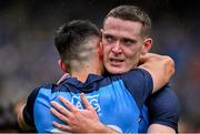 30 July 2023; An emotional Brian Fenton of Dublin, right, and teammate Niall Scully celebrate victory after the GAA Football All-Ireland Senior Championship final match between Dublin and Kerry at Croke Park in Dublin. Photo by Brendan Moran/Sportsfile