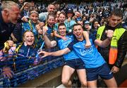 30 July 2023; Cormac Costello of Dublin, right, and Lee Gannon celebrate with supporters after the GAA Football All-Ireland Senior Championship final match between Dublin and Kerry at Croke Park in Dublin. Photo by David Fitzgerald/Sportsfile