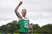 30 July 2023; Thomas Barr of Ferrybank AC, Waterford, celebrates after winning the men's 400m hurdles during day two of the 123.ie National Senior Outdoor Championships at Morton Stadium in Dublin. Photo by Sam Barnes/Sportsfile