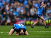 30 July 2023; Paul Mannion of Dublin drops to his knees at the final whistle after the GAA Football All-Ireland Senior Championship final match between Dublin and Kerry at Croke Park in Dublin. Photo by David Fitzgerald/Sportsfile