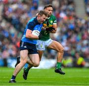 30 July 2023; Jack McCaffrey of Dublin races clear of Micheál Burns of Kerry during the GAA Football All-Ireland Senior Championship final match between Dublin and Kerry at Croke Park in Dublin. Photo by Ray McManus/Sportsfile