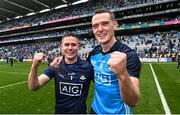 30 July 2023; Stephen Cluxton, left, and Brian Fenton of Dublin celebrate after the GAA Football All-Ireland Senior Championship final match between Dublin and Kerry at Croke Park in Dublin. Photo by David Fitzgerald/Sportsfile