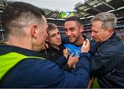 30 July 2023; James McCarthy of Dublin, centre, is congratulated after the GAA Football All-Ireland Senior Championship final match between Dublin and Kerry at Croke Park in Dublin. Photo by David Fitzgerald/Sportsfile