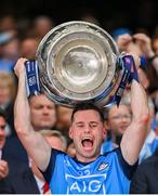 30 July 2023; Ross McGarry of Dublin lifts the Sam Maguire Cup after his side's victory in the GAA Football All-Ireland Senior Championship final match between Dublin and Kerry at Croke Park in Dublin. Photo by Seb Daly/Sportsfile