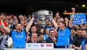 30 July 2023; Dublin players Ryan Basquel, left, and Colm Basquel lift the Sam Maguire Cup after their side's victory in the GAA Football All-Ireland Senior Championship final match between Dublin and Kerry at Croke Park in Dublin. Photo by Seb Daly/Sportsfile