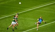 30 July 2023; Paul Mannion of Dublin gets a shot away despite the challenge of Jack Barry of Kerry during the GAA Football All-Ireland Senior Championship final match between Dublin and Kerry at Croke Park in Dublin. Photo by Daire Brennan/Sportsfile