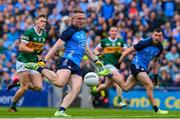 30 July 2023; Paddy Small of Dublin kicks his 46th minute goal during the GAA Football All-Ireland Senior Championship final match between Dublin and Kerry at Croke Park in Dublin. Photo by Ray McManus/Sportsfile