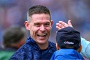 30 July 2023; Dublin goalkeeper Stephen Cluxton celebrates after his side's victory in the GAA Football All-Ireland Senior Championship final match between Dublin and Kerry at Croke Park in Dublin. Photo by Piaras Ó Mídheach/Sportsfile