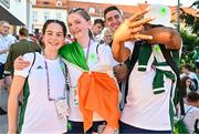29 July 2023; Team Ireland athletes, from left, Nicole Dinan, Clodagh Gill, Oisin McGloin and Jesse Osas before the closing ceremony of the 2023 Summer European Youth Olympic Festival in Maribor, Slovenia. Photo by Tyler Miller/Sportsfile
