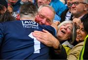 30 July 2023; Pat and Clare Cluxton celebrate with their son Dublin goalkeeper Stephen Cluxton after the GAA Football All-Ireland Senior Championship final match between Dublin and Kerry at Croke Park in Dublin. Photo by Brendan Moran/Sportsfile