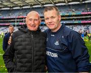 30 July 2023; Former Dublin selector Mickey Whelan with Dublin manager Dessie Farrell after the GAA Football All-Ireland Senior Championship final match between Dublin and Kerry at Croke Park in Dublin. Photo by Ray McManus/Sportsfile