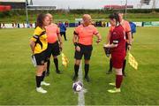 30 July 2023; Referee Ger O'Connor performs the coin toss before the FAI Women's U19 Inter-League Cup match between North Tipperary Schoolchildrens Football League and Galway District League at Jackman Park in Limerick. Photo by Michael P Ryan/Sportsfile