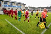 30 July 2023; Teams and officials enter the field before during the FAI Women's U19 Inter-League Cup match between North Tipperary Schoolchildrens Football League and Galway District League at Jackman Park in Limerick. Photo by Michael P Ryan/Sportsfile