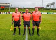 30 July 2023; Referee Ger O'Connor and his assistants before the FAI Women's U19 Inter-League Cup match between North Tipperary Schoolchildrens Football League and Galway District League at Jackman Park in Limerick. Photo by Michael P Ryan/Sportsfile