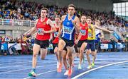 30 July 2023; Robert Hewison of Kildare AC, left, and Andrew Coscoran of Star of the Sea AC, lead the field in the men's 800m during day two of the 123.ie National Senior Outdoor Championships at Morton Stadium in Dublin. Photo by Sam Barnes/Sportsfile