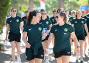 31 July 2023; Ciara Grant, left, and Harriet Scott of Republic of Ireland and team-mates during a team walk at South Bank before the FIFA Women's World Cup 2023 Group B match between Republic of Ireland and Nigeria at Brisbane Stadium in Brisbane, Australia. Photo by Stephen McCarthy/Sportsfile