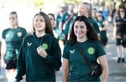 31 July 2023; Sinead Farrelly, left, and Marissa Sheva of Republic of Ireland and team-mates during a team walk at South Bank before the FIFA Women's World Cup 2023 Group B match between Republic of Ireland and Nigeria at Brisbane Stadium in Brisbane, Australia. Photo by Stephen McCarthy/Sportsfile