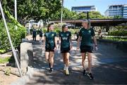 31 July 2023; Republic of Ireland players, from left, Chloe Mustaki, Jamie Finn and Louise Quinn during a team walk at South Bank before the FIFA Women's World Cup 2023 Group B match between Republic of Ireland and Nigeria at Brisbane Stadium in Brisbane, Australia. Photo by Stephen McCarthy/Sportsfile