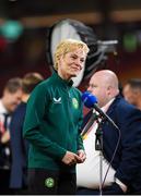 31 July 2023; Republic of Ireland manager Vera Pauw is interviewed before the FIFA Women's World Cup 2023 Group B match between Republic of Ireland and Nigeria at Brisbane Stadium in Brisbane, Australia. Photo by Mick O'Shea/Sportsfile