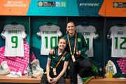 31 July 2023; Katie McCabe, right, and Denise O'Sullivan of Republic of Ireland before the FIFA Women's World Cup 2023 Group B match between Republic of Ireland and Nigeria at Brisbane Stadium in Brisbane, Australia. Photo by Stephen McCarthy/Sportsfile