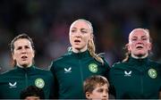31 July 2023; Republic of Ireland players, Niamh Fahey, Louise Quinn and goalkeeper Courtney Brosnan before the FIFA Women's World Cup 2023 Group B match between Republic of Ireland and Nigeria at Brisbane Stadium in Brisbane, Australia. Photo by Stephen McCarthy/Sportsfile