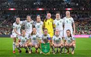 31 July 2023; The Republic of Ireland team, back row, from left, Ruesha Littlejohn, Niamh Fahey, Lily Agg, goalkeeper Courtney Brosnan, Megan Connolly and Louise Quinn with front row, from left, Sinead Farrelly, Kyra Carusa, captain Katie McCabe, Denise O'Sullivan and Heather Payne before the FIFA Women's World Cup 2023 Group B match between Republic of Ireland and Nigeria at Brisbane Stadium in Brisbane, Australia. Photo by Stephen McCarthy/Sportsfile