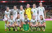 31 July 2023; The Republic of Ireland team, back row, from left, Ruesha Littlejohn, Niamh Fahey, Lily Agg, goalkeeper Courtney Brosnan, Megan Connolly and Louise Quinn with front row, from left, Sinead Farrelly, Kyra Carusa, captain Katie McCabe, Denise O'Sullivan and Heather Payne before the FIFA Women's World Cup 2023 Group B match between Republic of Ireland and Nigeria at Brisbane Stadium in Brisbane, Australia. Photo by Stephen McCarthy/Sportsfile