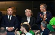 31 July 2023; FAI chief executive officer Jonathan Hill, right, with FAI president Gerry McAnaney, left, before the FIFA Women's World Cup 2023 Group B match between Republic of Ireland and Nigeria at Brisbane Stadium in Brisbane, Australia. Photo by Stephen McCarthy/Sportsfile