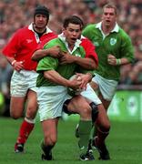 21 March 1998; Andy Ward of Ireland is tackled by Colin Charvis of Wales during the Five Nations Rugby Championship match between Ireland and Wales at Lansdowne Road in Dublin, Ireland. Photo by Brendan Moran/Sportsfile