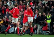 21 March 1998; Colin Charvis, right and Andrew Lewis of Wales celebrate at the final whistle of the Five Nations Rugby Championship match between Ireland and Wales at Lansdowne Road in Dublin, Ireland. Photo by Brendan Moran/Sportsfile