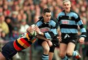 24 January 1998; John Lacey of Shannon is tackled by Rory Kearns of Lansdowne during the All-Ireland League Division 1 match between Lansdowne RFC and Shannon RFC at Lansdowne Road in Dublin. Photo by Matt Browne/Sportsfile