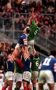 7 March 1998; Malcolm O'Kelly of Ireland and Olivier Brouzet of France contest a lineout during the Five Nations Rugby Championship match between France and Ireland at the Stade De France in Paris, France. Photo by Brendan Moran/Sportsfile