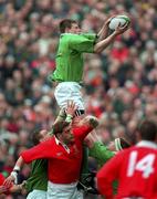 21 March 1998; Malcolm O'Kelly of Ireland wins a lineout during the Five Nations Rugby Championship match between Ireland and Wales at Lansdowne Road in Dublin, Ireland. Photo by Brendan Moran/Sportsfile