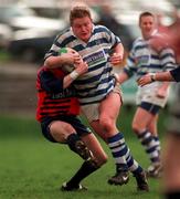 14 February 1998; Michael Pattan of Dungannon is tackled by Owen Cobbe of Blackrock College during the All-Ireland League Division 1 match between Blackrock College RFC and Dungannon RFC at Stradbrook Road in Dublin. Photo by Brendan Moran/Sportsfile