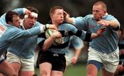 15 February 1998; Alan McGrath of Shannon is tackled by Garryowen players, from left, Conor Gilroy, Paul Hogan and Gavin Walsh during the All-Ireland League Division 1 match between Garryowen and Shannon at Dooradoyle in Limerick. Photo by David Maher/Sportsfile