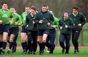3 March 1998; Ireland players, from left, Reggie Corrigan, Kevin Maggs, Rob Henderson, David Humphreys, Andy Ward, Conor McGuinness and Kieron Dawson during rugby squad training at the University of Limerick in Limerick. Photo by Matt Browne/Sportsfile