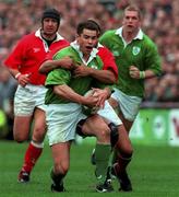 21 March 1998; Andy Ward of Ireland is tackled by Colin Charvis of Wales during the Five Nations Rugby Championship match between Ireland and Wales at Lansdowne Road in Dublin, Ireland. Photo by Brendan Moran/Sportsfile