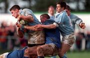 28 February 1998; David Wallace of Garryowen, supported by team-mate Barry Everett, right, is tackled by Kevin Nowlan and Trevor Brennan of St Mary's College during the All-Ireland League Division 1 match between Garryowen and St Mary's College at Dooradoyle in Limerick. Photo by Brendan Moran/Sportsfile